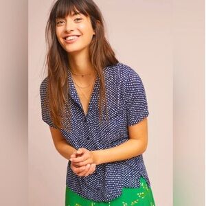 Cloth & Stone Dana Button-Down Blouse Blue & White Medium